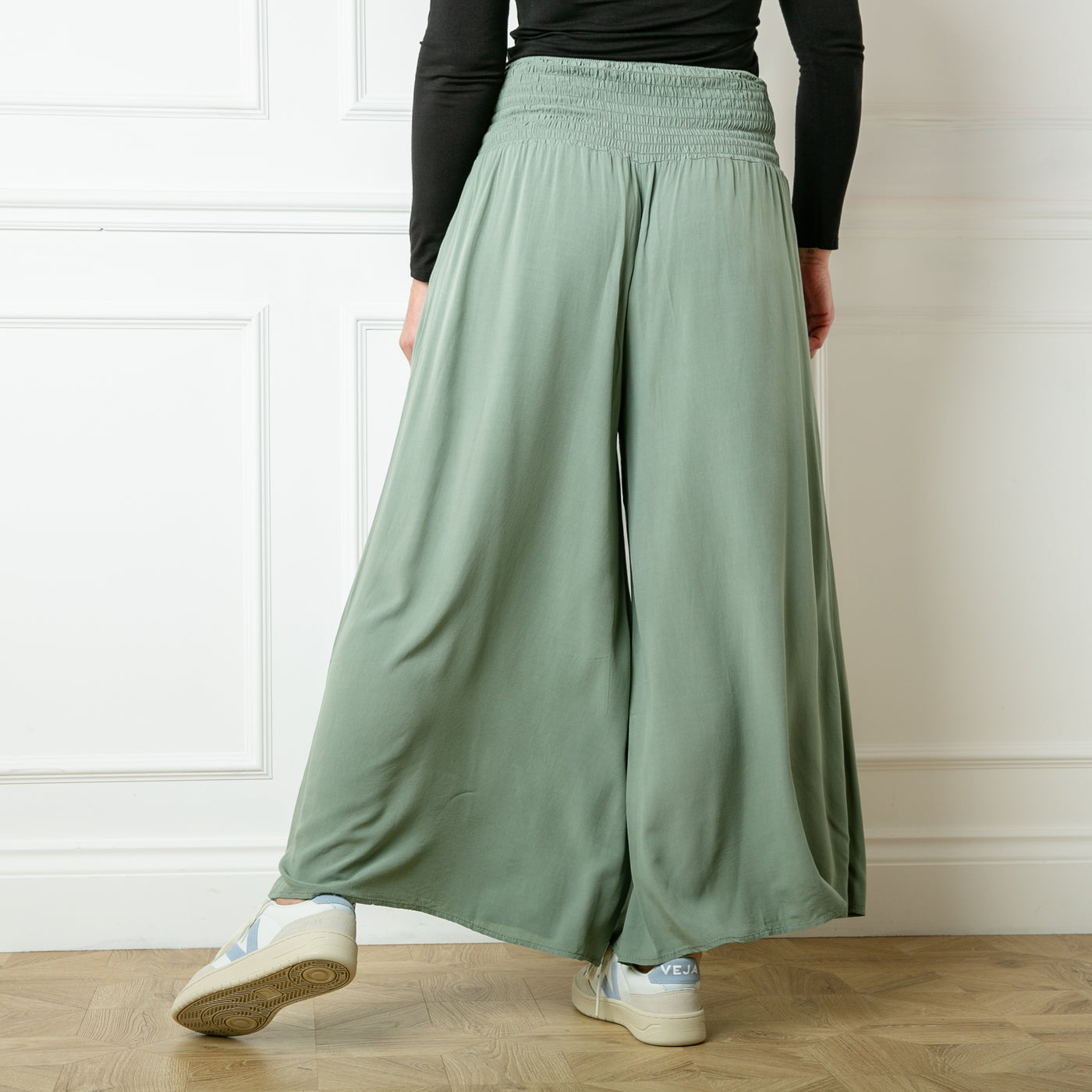 Shirred Waist Wide Leg Trousers